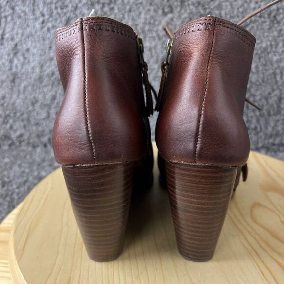 Fossil Wedge Heel Boots Womens 8.5 Brown Leather Ankle Booties Lace Up Shoes - Picture 5 of 10